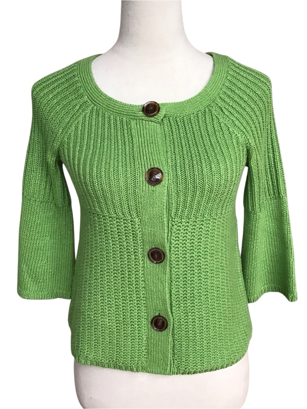 Ann Taylor Loft Green Button Down 3/4 Sleeve Sweater Size XXSP